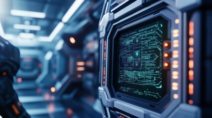 Obraz premium Futuristic interface in a high-tech environment.