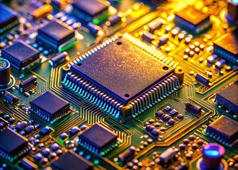 Obraz premium Low Light Photography: Close-up of Complex Electronic Components - SMD Technology