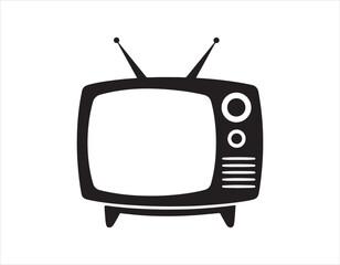 black and white retro tv illustration featuring classic antennas, control knobs, and vent lines. ideal for nostalgic or vintage media content.