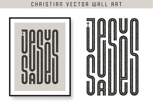 Jesus saves. Christian scripture motivation poster and inspirational wall art. Bible verse. Christian quote for inspiration. Vector illustration