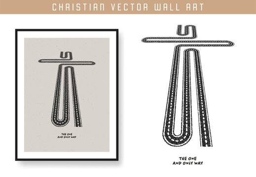 The one and only way. Christian scripture motivation poster and inspirational wall art. Bible verse. Christian quote for inspiration. Vector illustration