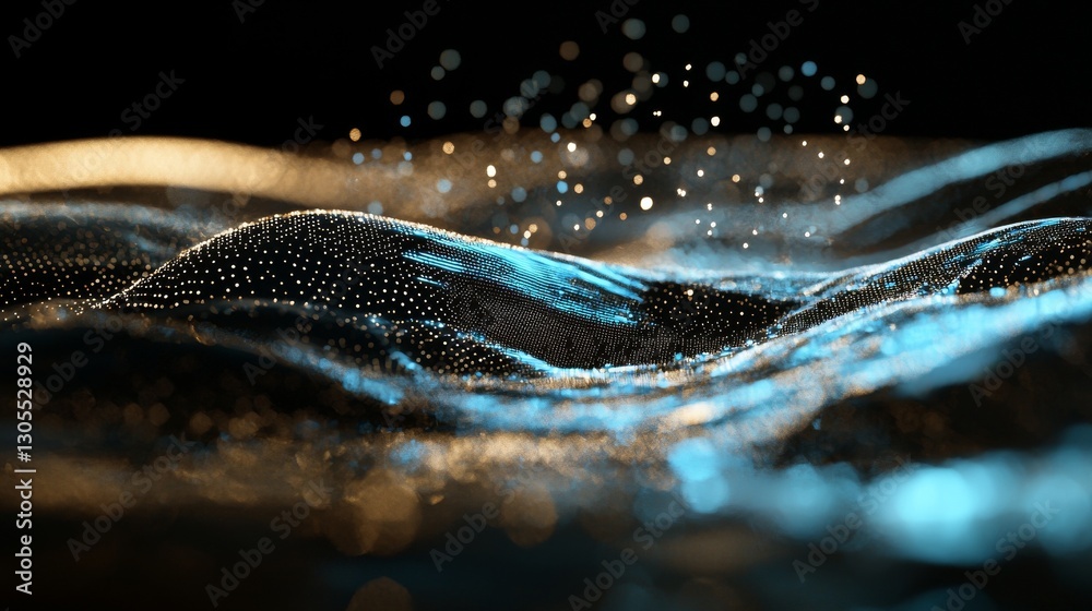 Poster abstract blue tech background featuring digital waves, network system with artificial neural connect