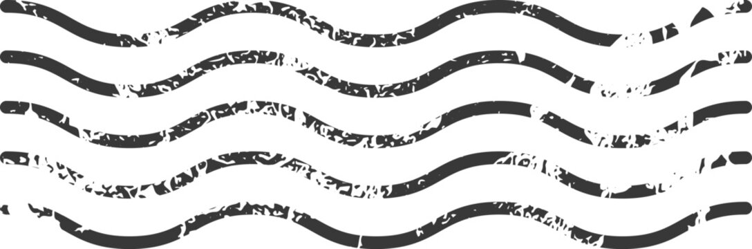 Grungy vector black wavy cancellation mark lines intersecting, vintage postal design element with textured surface, white isolated background