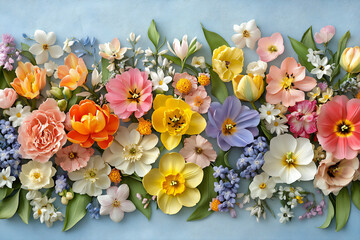 Obraz premium colorful spring flowers, such as tulips and hyacinths,