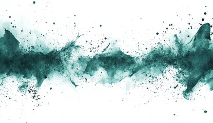 Obraz premium A vibrant splash of teal and turquoise creates an abstract design, featuring soft edges and scattered particles against a white background.
