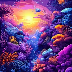 Obraz premium A vibrant underwater scene showcasing colorful coral and marine life