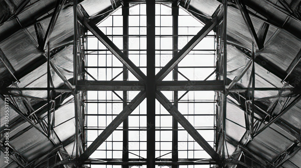 Poster The complex architecture of an industrial building structure is shown