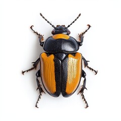 A detailed image of a black and orange beetle showcasing its unique coloration and intricate structure.