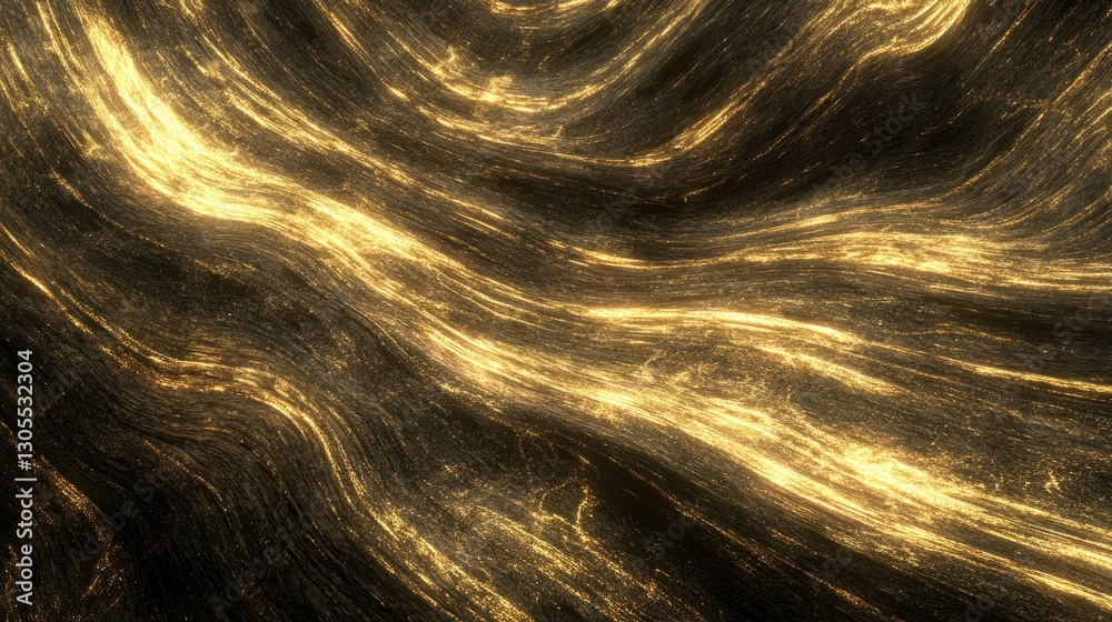 Aufkleber Sparkling Gold Texture Pattern Displaying Wavy Lines on a Black Surface