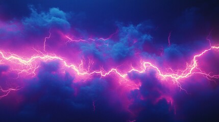 A powerful lightning bolt striking across the cloudy night sky