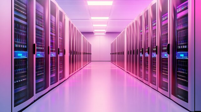 Modern data center with sleek server racks.