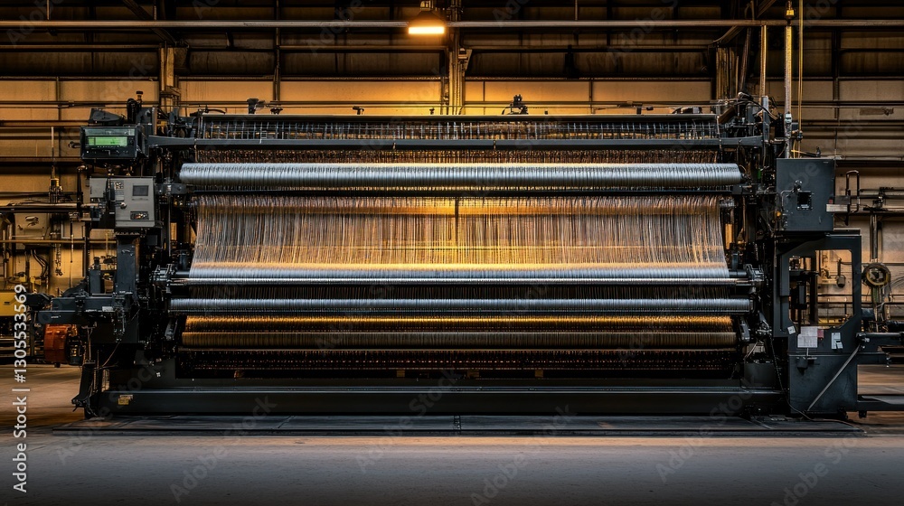 Poster An Industrial Weaving Loom Creating Fabric in a Factory Setting