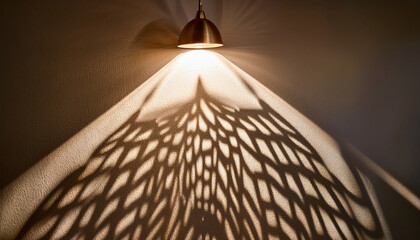 A decorative wall lamp casts intricate geometric shadows on the wall, creating a mesmerizing light pattern.