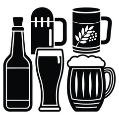 Vintage Beer Mug Collection,Retro Beer Glasses and Barley,Classic Beer Stein Design | Brewery-Themed Artwork.