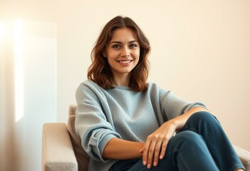 Relaxed female trendsetter in a minimalist setting