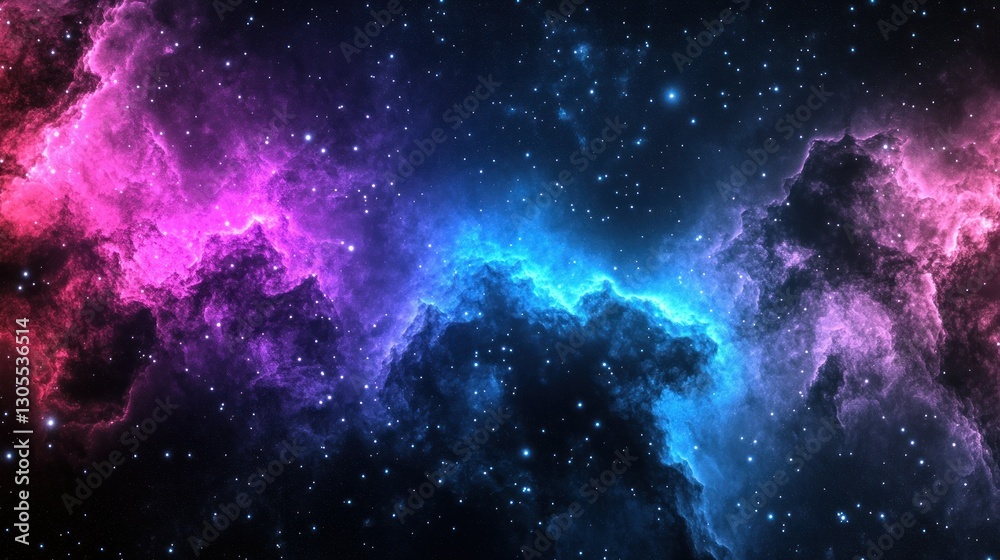 Poster vivid colorful nebula with many bright stars in space