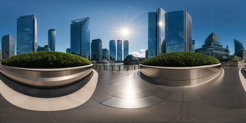 Full 360 degrees seamless spherical panorama HDRI equirectangular projection of An atmospheric urban street. Texture environment map for lighting and reflection source rendering 3d scenes.