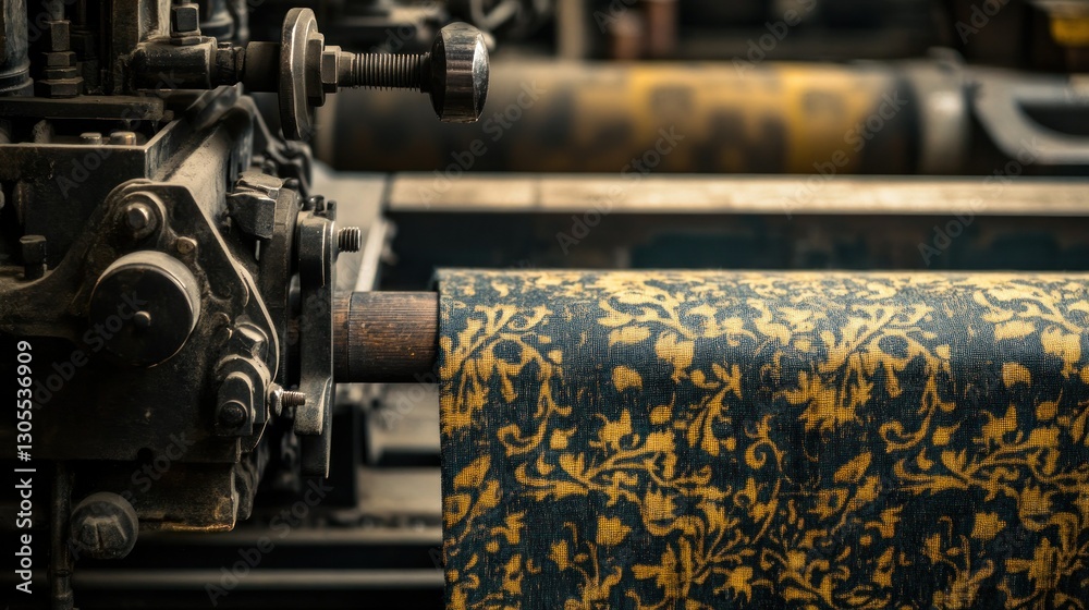 Poster close up of fabric being printed on a machine