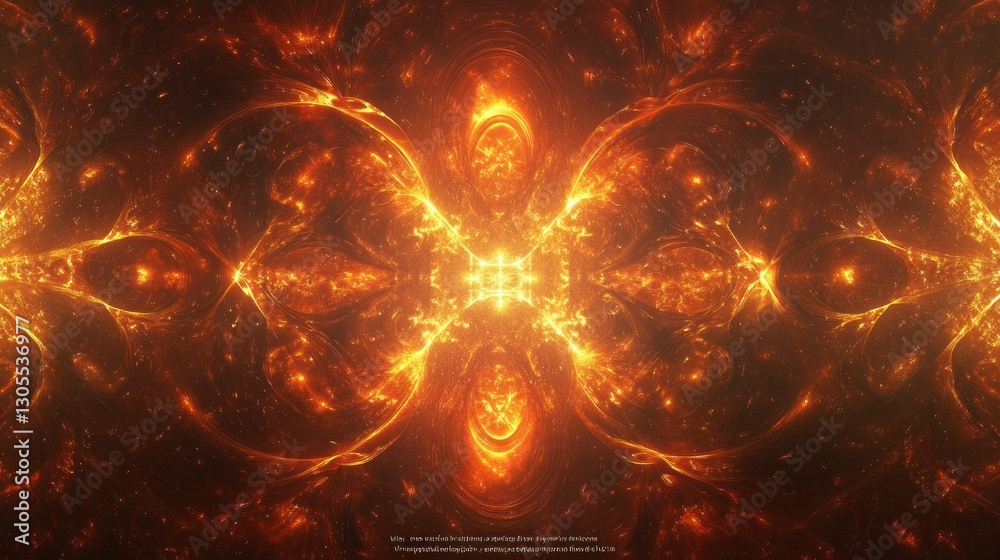 Poster A symmetrical abstract image with fiery shapes and intricate designs