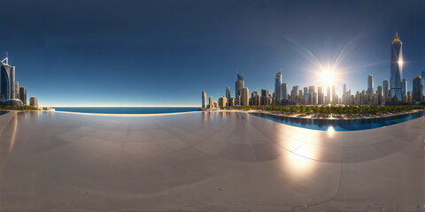 Full 360 degrees seamless spherical panorama HDRI equirectangular projection of An atmospheric urban street. Texture environment map for lighting and reflection source rendering 3d scenes.