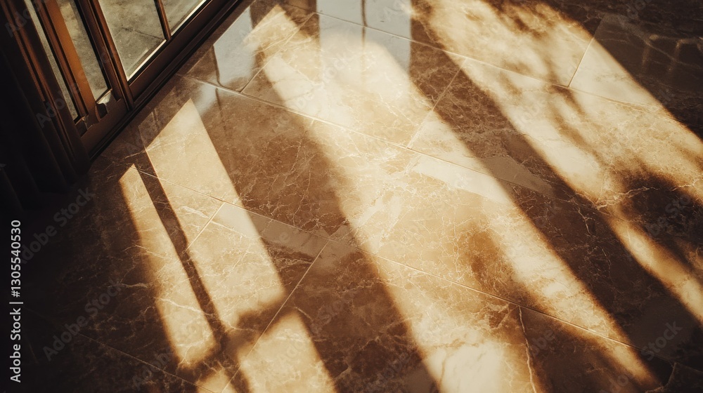 Poster Light shines across the tiled floor with sunlit and shadow details