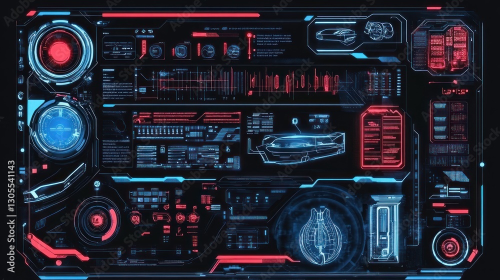 Aufkleber Futuristic computer interface displays various data and system indicators clearly
