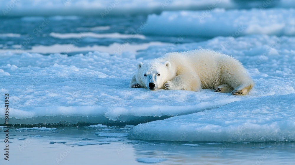 Poster polar bear resting peacefully on chunks of floating ice