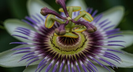 Close-up of Exotic Purple Passion Flower in Full Bloom Detail