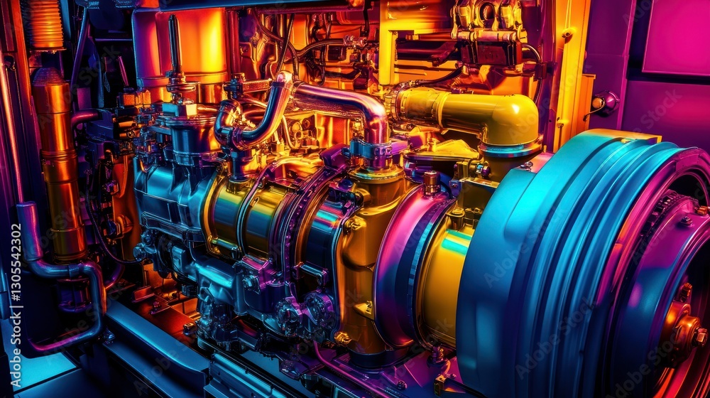 Aufkleber a metallic machine engine displays vibrant colors and complex mechanisms
