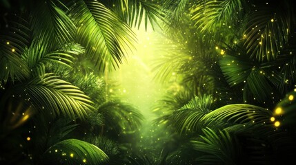 Beautiful Lush Tropical Forest Scene With Sunlight and Palm Leaves