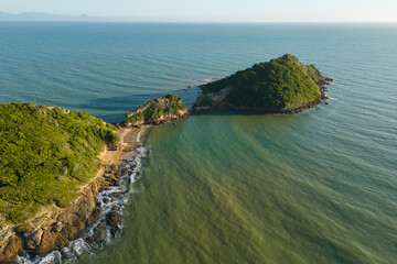 Beautiful Scenery During Sunrise at Ponta do Pai Vitorio Viewpoint With Rocks in the Ocean in...