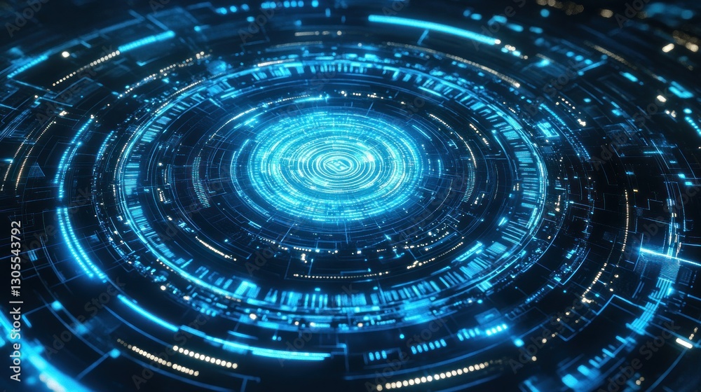 Poster Digital graphic showing a series of concentric circles with lights