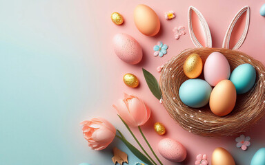 Generated Imaeaster concept, with eggs, bunny ears, nice advertising composition, mockup
