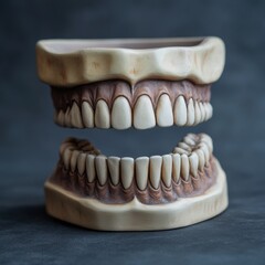 Obraz premium Unique dental cast sculpture showcasing realistic teeth design for educational and artistic purposes in a studio setting