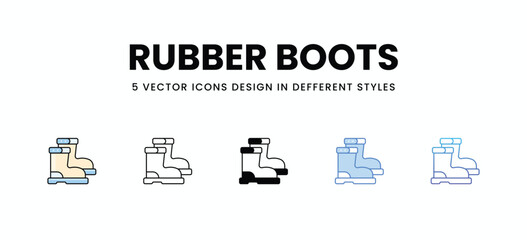 Rubber Boots vector icons set stock illustration.