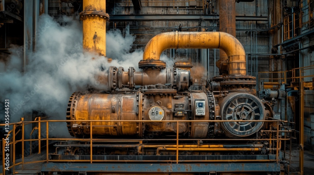 Poster An industrial machine is emitting steam in a factory setting
