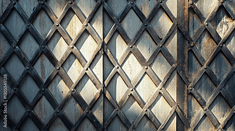 Poster a close up view of a metal grid patterned door