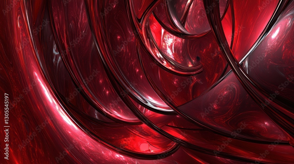 Poster Abstract red shapes and curves create flowing and sleek composition
