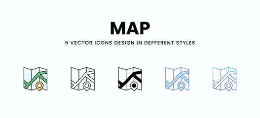 Map vector icons set stock illustration.