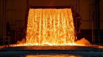 Molten Steel Pours from a Vat in an Industrial Setting