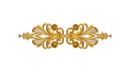 A symmetrical golden ornate design featuring intricate floral elements, rococo and baroque styles, roses and gilded details against a black background. Elegant and luxurious.