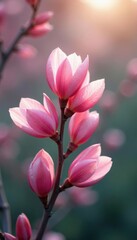 Obraz premium Soft pink petals unfolding from delicate branches, nature landscape, floral arrangement