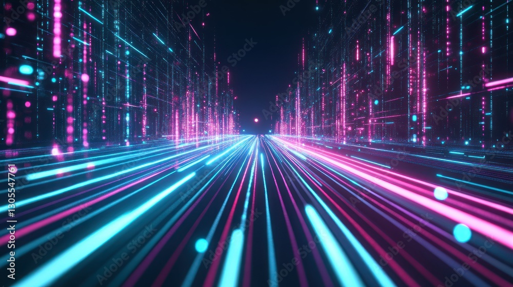 Poster futuristic city of lights and data streams in motion