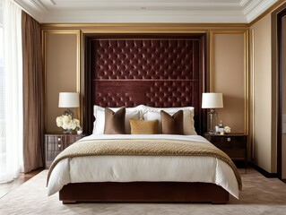 Luxurious bedroom interior featuring elegant bed furniture and decorative accessories