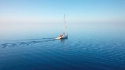 Fototapeta premium A small boat sailing across the calm waters of a lake, serene, calm