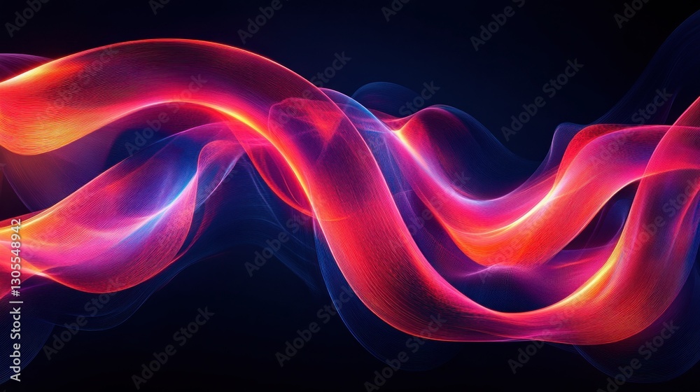 Poster abstract flowing lights in red and purple color variations
