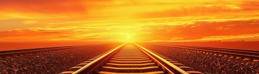 High-Speed Train Approaching Railway Station Against Vibrant Sunset Sky