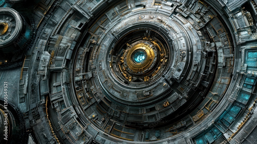 Poster futuristic spaceship interior with intricate and detailed mechanical design