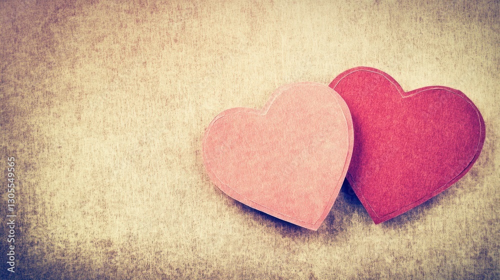 Poster two hearts displayed on a textured surface for romantic expressions
