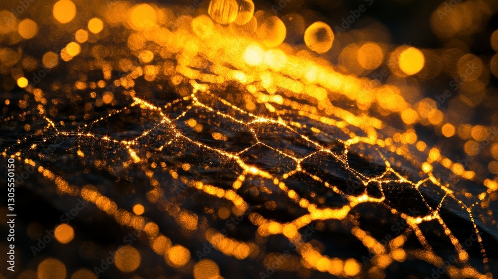 Poster Glowing illuminated spiderweb with bokeh elements and warm colors